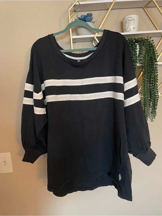 FP Movement by Free People Tops - FP Movement Oversized Black Pullover Sweatshirt with White Stripes